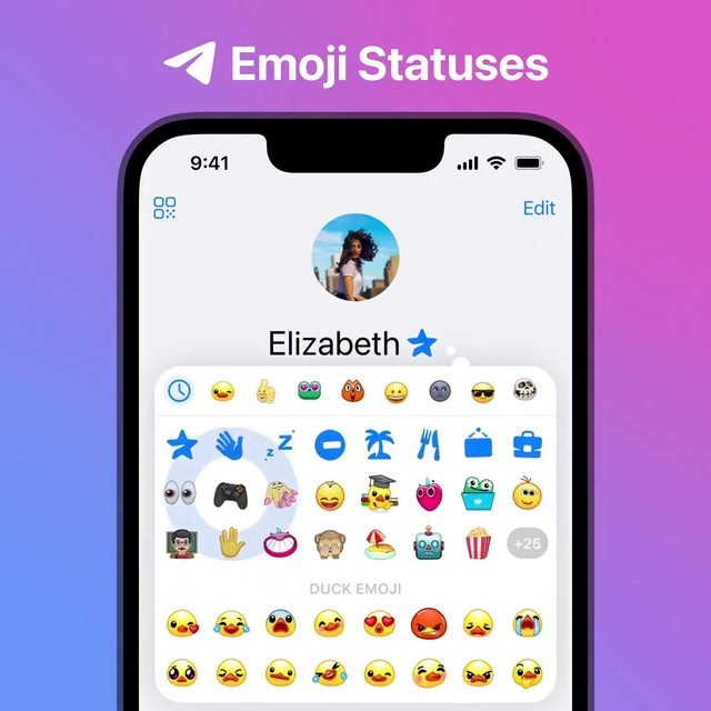 Emoji Status 프리미엄 전용 · 무제한 이모지 · 시간 예약 · 업무 상태 공유 이름 옆에 귀여운 이모지나 움직이는 아이콘이 붙어 있는