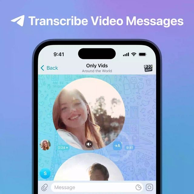 Telegram Premium AI 텍스트 변환 · 음성 받아쓰기 · 영상 메시지 · 사무실 프라이버시 · PC/모바일 업무 중이거나 조용한 사